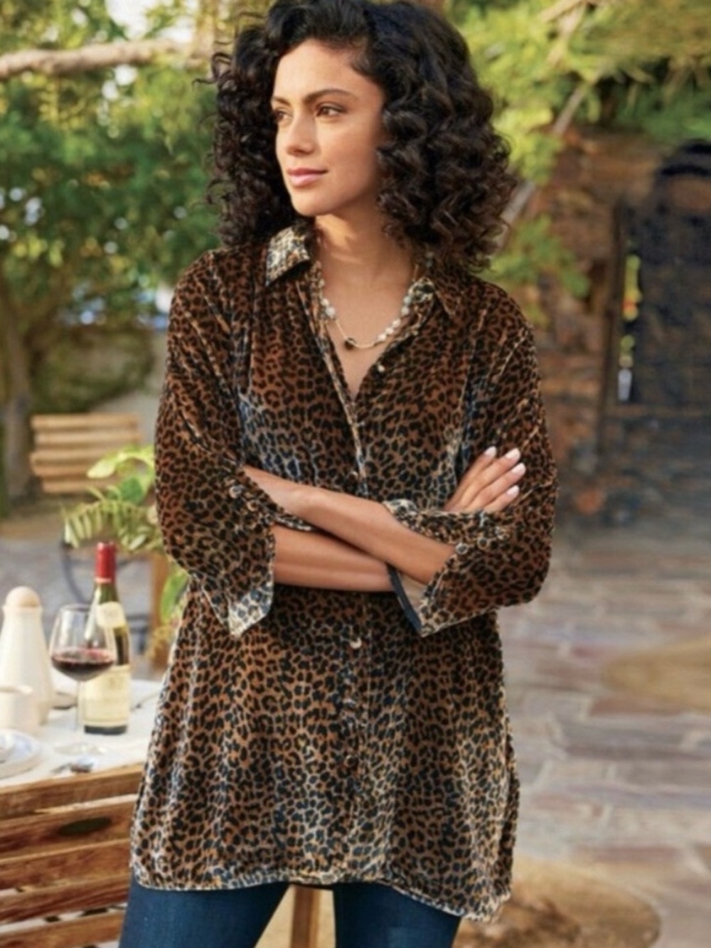Soft Surroundings Icon Silk
Velvet Poets Leopard Cheetah Tunic Shirt Blouse